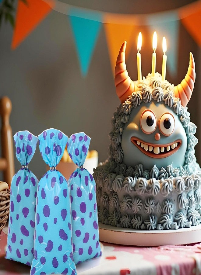 Whaline 100Pcs Cartoon Monster Birthday Cellophane Bags with Silver Twist Ties Blue Purple Plastic Goodie Candy Bag Cello Gift Bags for Baby Shower Party Supplies - Image 4